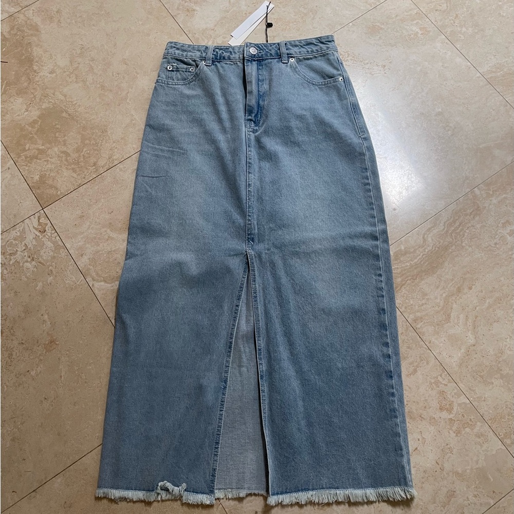 Mustard Seed New Womens Denim Maxi Skirt with Front Slit